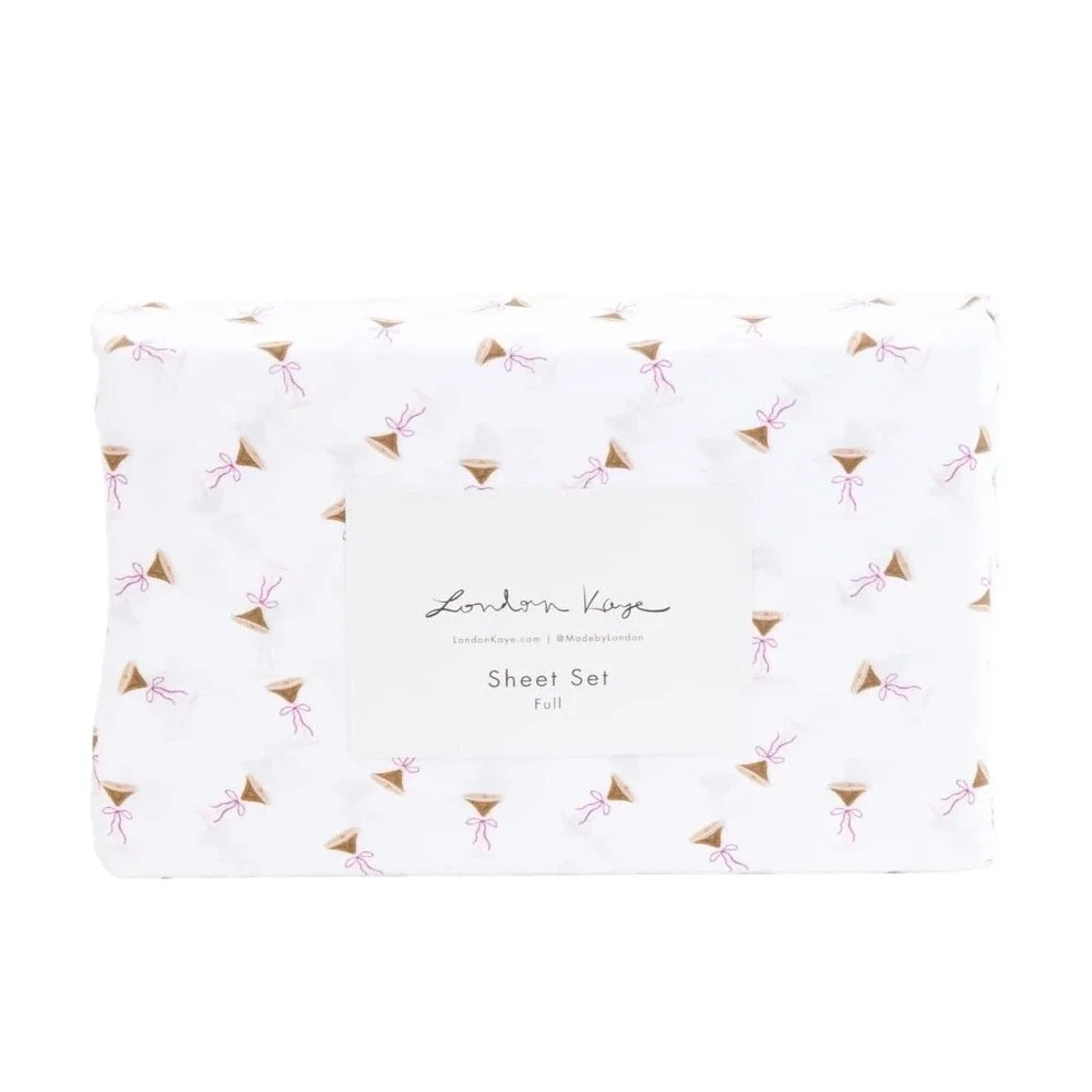 London Kaye Queen‎ Sheet Set Martini Glass Print White Polyester